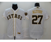 Nike Men's Houston Astros #27 Jose Altuve White Gold Home Flex Base Authentic Collection Bound Baseball Jersey