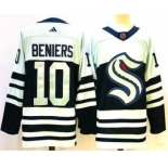 Men's Seattle Kraken #10 Matty Beniers Blue 2022 Reverse Retro Stitched Jersey