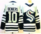 Men's Seattle Kraken #10 Matty Beniers Blue 2022 Reverse Retro Stitched Jersey