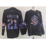 Men's Seattle Kraken #21 Kraken Black Iridescent Holographic Authentic Jersey