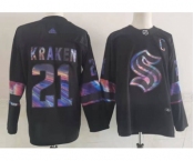 Men's Seattle Kraken #21 Kraken Black Iridescent Holographic Authentic Jersey