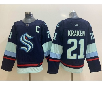 Men's Seattle Kraken #21 Kraken Navy Blue Stitched Adidas NHL Jersey