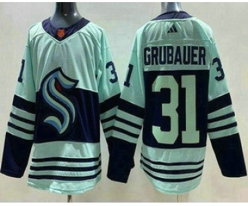 Men's Seattle Kraken #31 Philipp Grubauer Light Green 2022 Reverse Retro Authentic Jersey