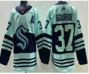 Men's Seattle Kraken #37 Yanni Gourde Light Green 2022 Reverse Retro Authentic Jersey