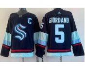 Men's Seattle Kraken #5 Mark Giordano Navy Authentic Jersey