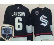 Men's Seattle Kraken #6 Adam Larsson Navy 2021-22 Season Inaugural Authentic Jersey