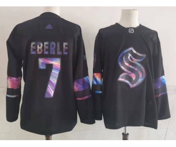 Men's Seattle Kraken #7 Jordan Eberle Black Iridescent Holographic Authentic Jersey