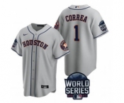 Men's Houston Astros #1 Carlos Correa 2021 Gray World Series Cool Base Stitched Baseball Jersey