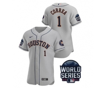 Men's Houston Astros #1 Carlos Correa 2021 Gray World Series Flex Base Stitched Baseball Jersey