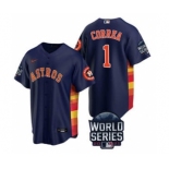 Men's Houston Astros #1 Carlos Correa 2021 Navy World Series Cool Base Stitched Baseball Jersey