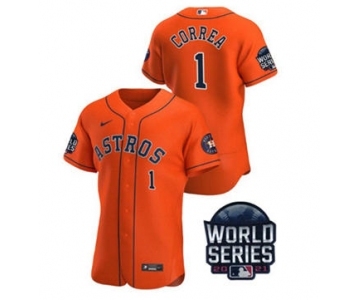 Men's Houston Astros #1 Carlos Correa 2021 Orange World Series Flex Base Stitched Baseball Jersey