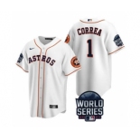 Men's Houston Astros #1 Carlos Correa 2021 White World Series Cool Base Stitched Baseball Jersey