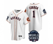 Men's Houston Astros #1 Carlos Correa 2021 White World Series Cool Base Stitched Baseball Jersey