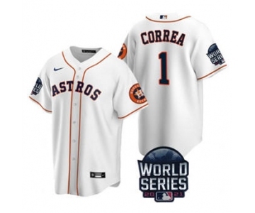 Men's Houston Astros #1 Carlos Correa 2021 White World Series Cool Base Stitched Baseball Jersey