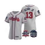 Men's Atlanta Braves #13 Ronald Acuna Jr. 2021 Gray World Series Flex Base With 150th Anniversary Patch Baseball Jersey