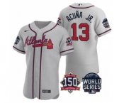 Men's Atlanta Braves #13 Ronald Acuna Jr. 2021 Gray World Series Flex Base With 150th Anniversary Patch Baseball Jersey