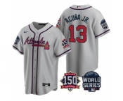 Men's Atlanta Braves #13 Ronald Acuna Jr. 2021 Gray World Series With 150th Anniversary Patch Cool Base Baseball Jersey