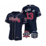 Men's Atlanta Braves #13 Ronald Acuna Jr. 2021 Navy World Series Flex Base With 150th Anniversary Patch Baseball Jersey