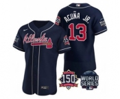 Men's Atlanta Braves #13 Ronald Acuna Jr. 2021 Navy World Series Flex Base With 150th Anniversary Patch Baseball Jersey