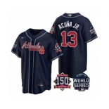 Men's Atlanta Braves #13 Ronald Acuna Jr. 2021 Navy World Series With 150th Anniversary Patch Cool Base Baseball Jersey