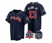 Men's Atlanta Braves #13 Ronald Acuna Jr. 2021 Navy World Series With 150th Anniversary Patch Cool Base Baseball Jersey