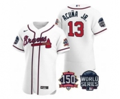 Men's Atlanta Braves #13 Ronald Acuna Jr. 2021 White World Series Flex Base With 150th Anniversary Patch Baseball Jersey