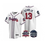 Men's Atlanta Braves #13 Ronald Acuna Jr. 2021 White World Series With 150th Anniversary Patch Cool Base Baseball Jersey