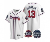 Men's Atlanta Braves #13 Ronald Acuna Jr. 2021 White World Series With 150th Anniversary Patch Cool Base Baseball Jersey