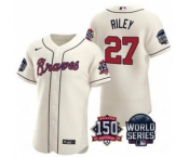 Men's Atlanta Braves #27 Austin Riley 2021 Cream World Series With 150th Anniversary Patch Flex Base Baseball Jersey