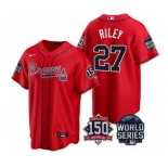 Men's Atlanta Braves #27 Austin Riley 2021 Red World Series With 150th Anniversary Patch Cool Base Stitched Jersey