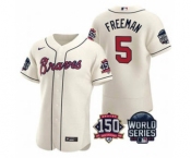 Men's Atlanta Braves #5 Freddie Freeman 2021 Cream World Series Flex Base With 150th Anniversary Patch Baseball Jersey