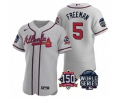 Men's Atlanta Braves #5 Freddie Freeman 2021 Gray World Series Flex Base With 150th Anniversary Patch Baseball Jersey