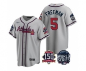 Men's Atlanta Braves #5 Freddie Freeman 2021 Gray World Series With 150th Anniversary Patch Cool Base Baseball Jersey