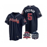 Men's Atlanta Braves #5 Freddie Freeman 2021 Navy World Series With 150th Anniversary Patch Cool Base Baseball Jersey