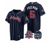 Men's Atlanta Braves #5 Freddie Freeman 2021 Navy World Series With 150th Anniversary Patch Cool Base Baseball Jersey