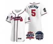 Men's Atlanta Braves #5 Freddie Freeman 2021 White World Series Flex Base With 150th Anniversary Patch Baseball Jersey