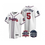 Men's Atlanta Braves #5 Freddie Freeman 2021 White World Series With 150th Anniversary Patch Cool Base Baseball Jersey