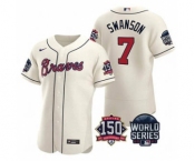 Men's Atlanta Braves #7 Dansby Swanson 2021 Cream World Series Flex Base With 150th Anniversary Patch Baseball Jersey