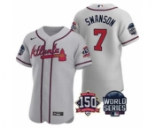 Men's Atlanta Braves #7 Dansby Swanson 2021 Gray World Series Flex Base With 150th Anniversary Patch Baseball Jersey