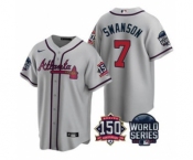 Men's Atlanta Braves #7 Dansby Swanson 2021 Gray World Series With 150th Anniversary Patch Cool Base Baseball Jersey