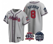 Men's Atlanta Braves #8 Eddie Rosario 2021 Gray World Series With 150th Anniversary Patch Cool Base Stitched Jersey