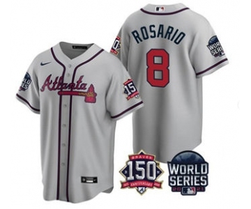 Men's Atlanta Braves #8 Eddie Rosario 2021 Gray World Series With 150th Anniversary Patch Cool Base Stitched Jersey