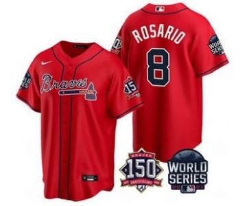 Men's Atlanta Braves #8 Eddie Rosario 2021 Red World Series With 150th Anniversary Patch Cool Base Stitched Jersey