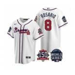 Men's Atlanta Braves #8 Eddie Rosario 2021 White World Series With 150th Anniversary Patch Cool Base Stitched Jersey