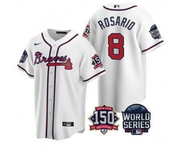 Men's Atlanta Braves #8 Eddie Rosario 2021 White World Series With 150th Anniversary Patch Cool Base Stitched Jersey