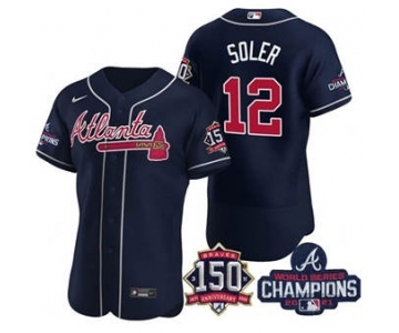 Men's Atlanta Braves #12 Jorge Soler 2021 Navy World Series Champions With 150th Anniversary Flex Base Stitched Jersey