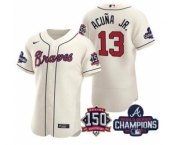 Men's Atlanta Braves #13 Ronald Acuna Jr. 2021 Cream World Series Champions With 150th Anniversary Flex Base Stitched Jersey