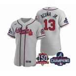 Men's Atlanta Braves #13 Ronald Acuna Jr. 2021 Gray World Series Champions With 150th Anniversary Flex Base Stitched Jersey