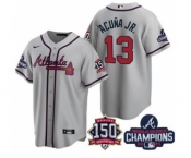 Men's Atlanta Braves #13 Ronald Acuna Jr. 2021 Gray World Series Champions With 150th Anniversary Patch Cool Base Stitched Jersey