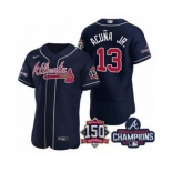 Men's Atlanta Braves #13 Ronald Acuna Jr. 2021 Navy World Series Champions With 150th Anniversary Flex Base Stitched Jersey